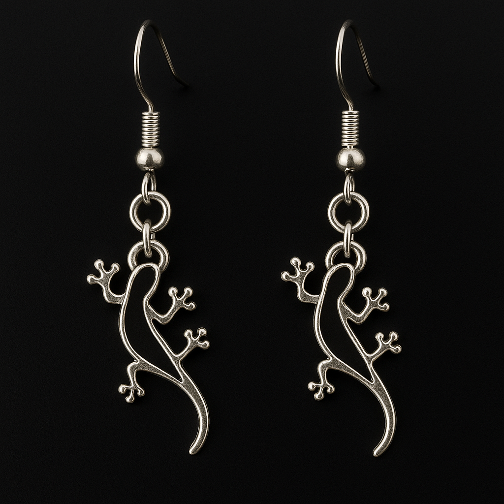 Silver Gecko Dangle Earrings | Reptile Jewelry | Lizard Lover Gift | Minimal Animal Earrings