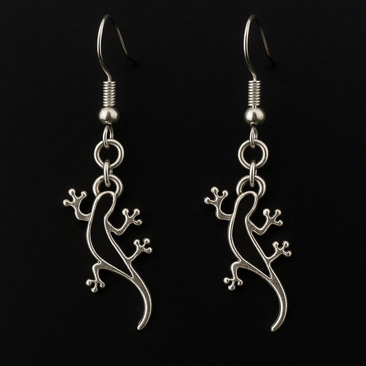 Silver Gecko Dangle Earrings | Reptile Jewelry | Lizard Lover Gift | Minimal Animal Earrings