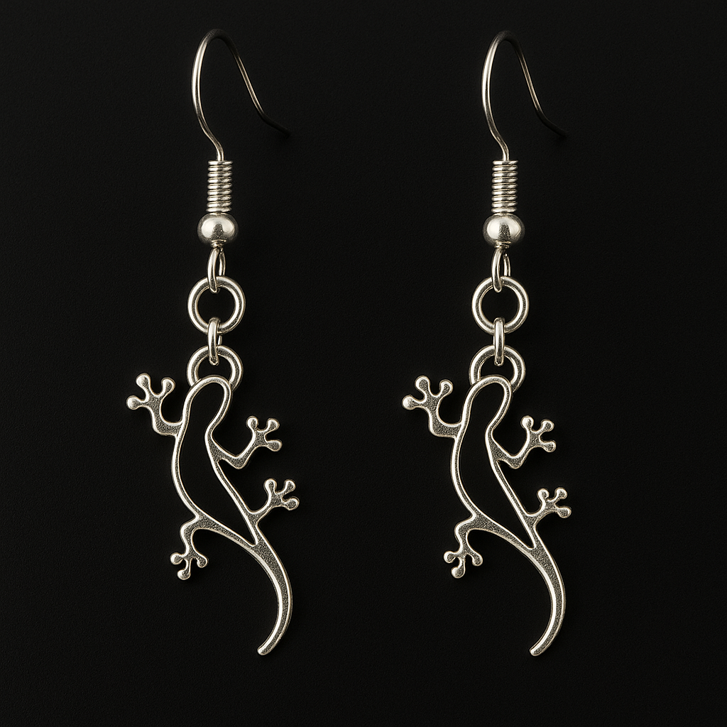 Silver Gecko Dangle Earrings | Reptile Jewelry | Lizard Lover Gift | Minimal Animal Earrings
